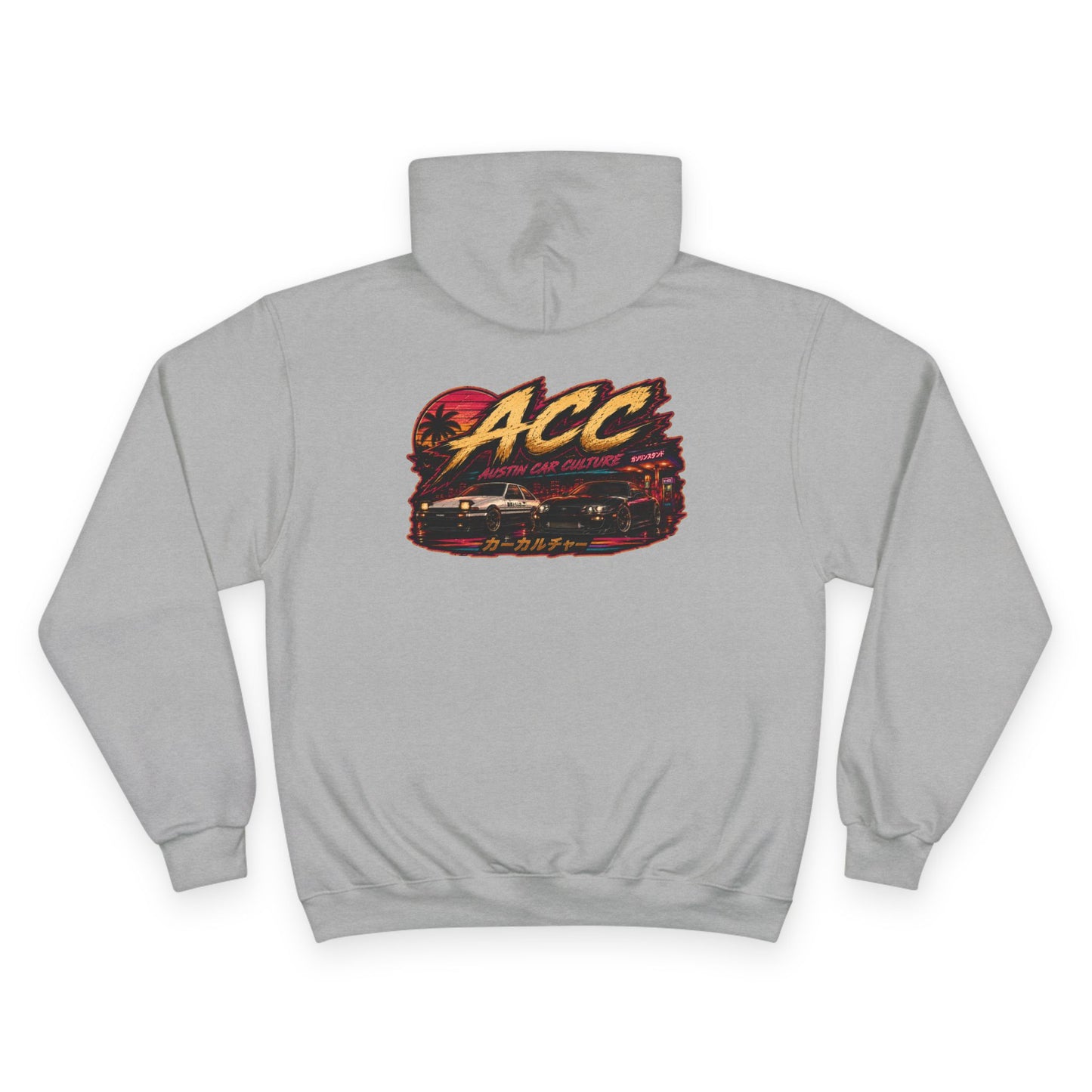 Champion Hoodie with Retro 'ACC' Sunset Graphic — Vintage Sports Pullover