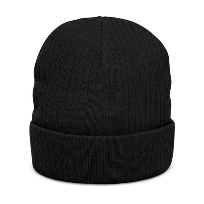 Embroidered Ribbed Beanie - Distressed 'ACE' Logo Knit Hat