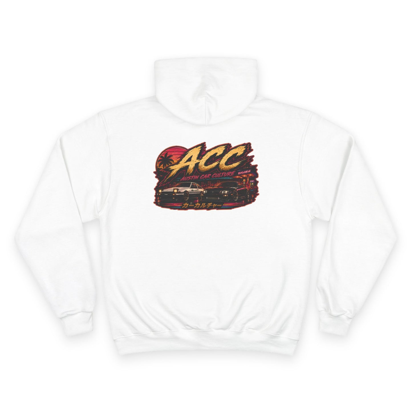 Champion Hoodie with Retro 'ACC' Sunset Graphic — Vintage Sports Pullover