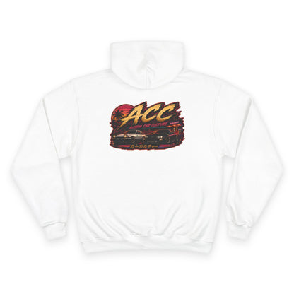 Champion Hoodie with Retro 'ACC' Sunset Graphic — Vintage Sports Pullover