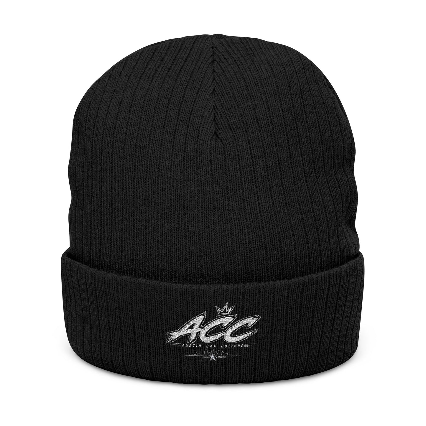 Embroidered Ribbed Beanie - Distressed 'ACE' Logo Knit Hat