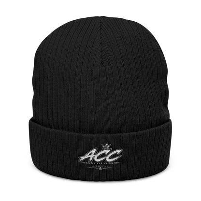 Embroidered Ribbed Beanie - Distressed 'ACE' Logo Knit Hat