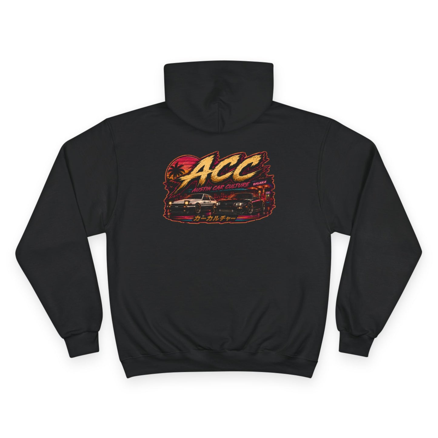 Champion Hoodie with Retro 'ACC' Sunset Graphic — Vintage Sports Pullover