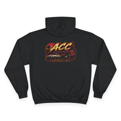 Champion Hoodie with Retro 'ACC' Sunset Graphic — Vintage Sports Pullover