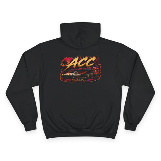 Champion Hoodie with Retro 'ACC' Sunset Graphic — Vintage Sports Pullover