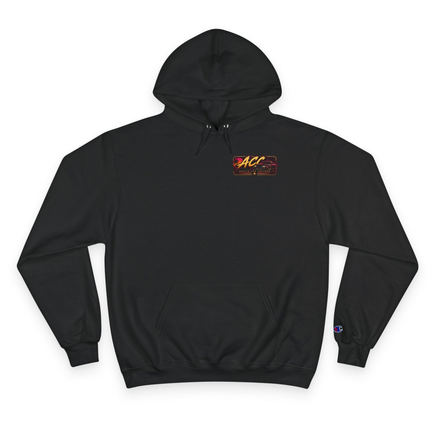 Champion Hoodie with Retro 'ACC' Sunset Graphic — Vintage Sports Pullover