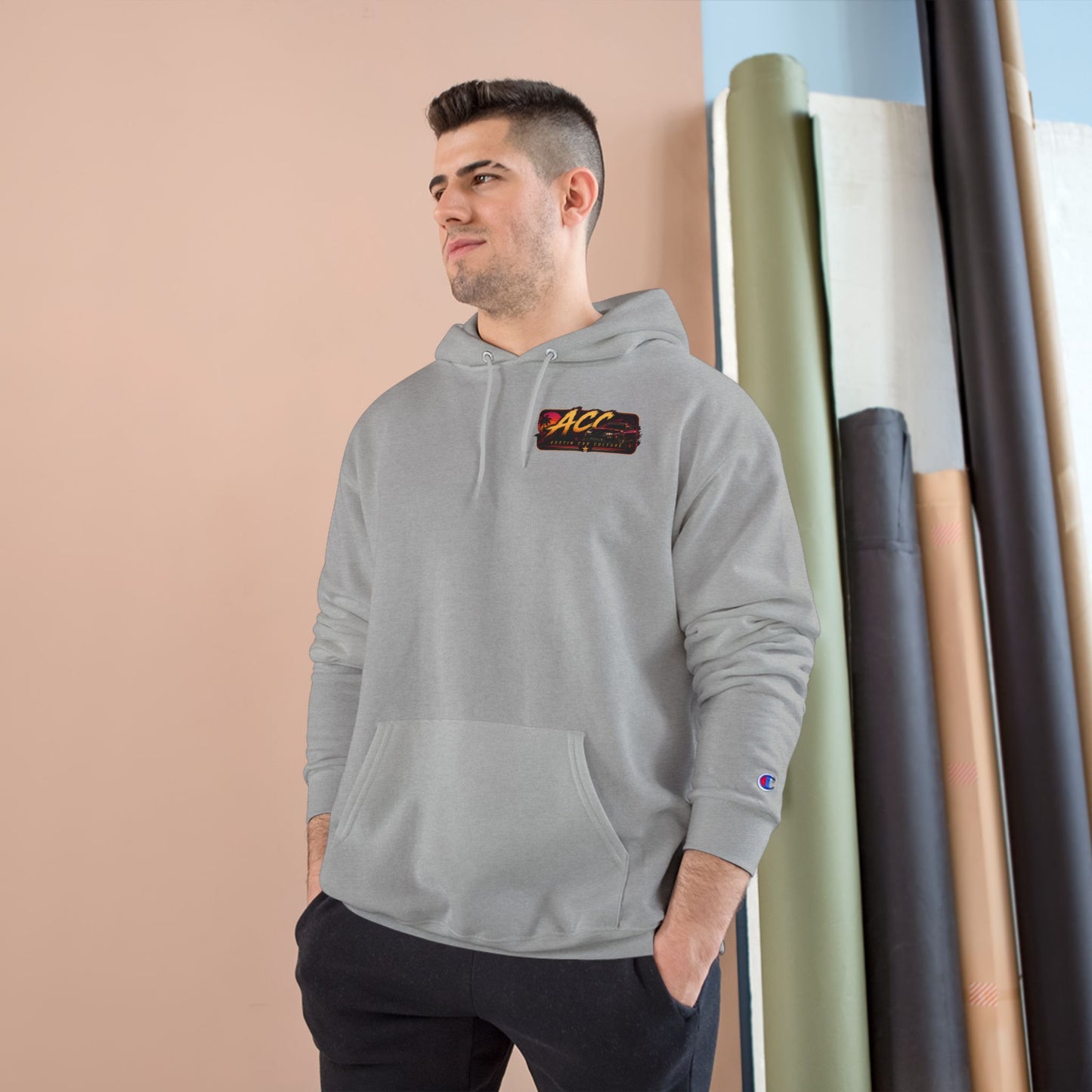 Champion Hoodie with Retro 'ACC' Sunset Graphic — Vintage Sports Pullover